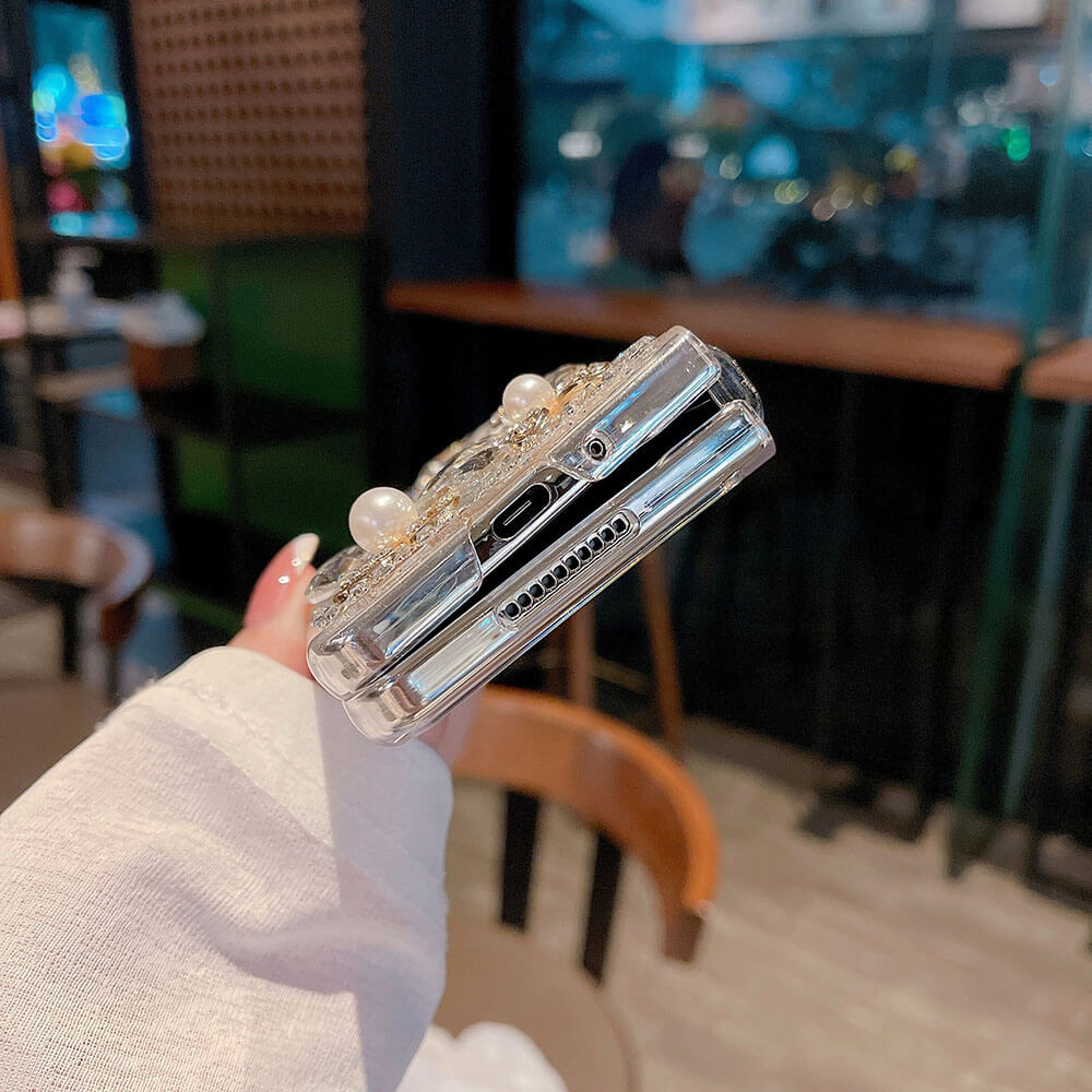 Luxurious Clear Rhinestone Flower Phone Case For Samsung Galaxy Z Fold3 Fold4 5G
