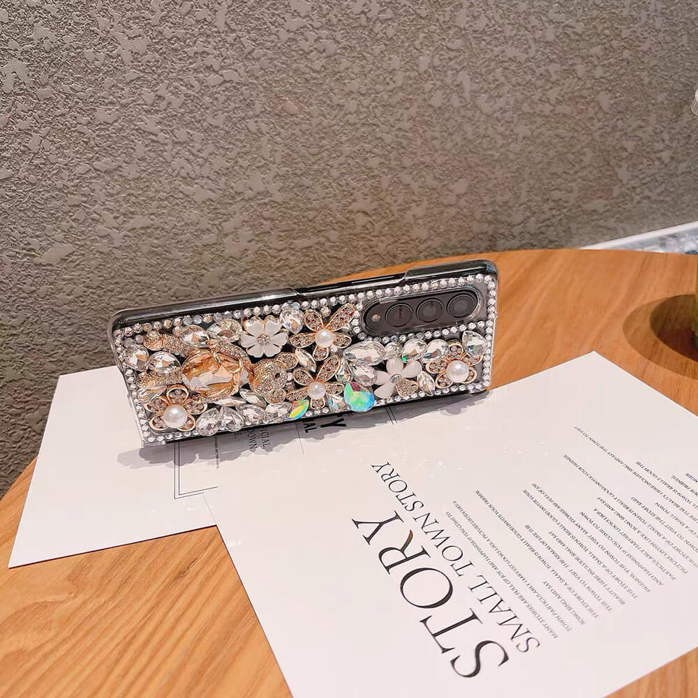Luxurious Clear Rhinestone Flower Phone Case For Samsung Galaxy Z Fold3 Fold4 5G