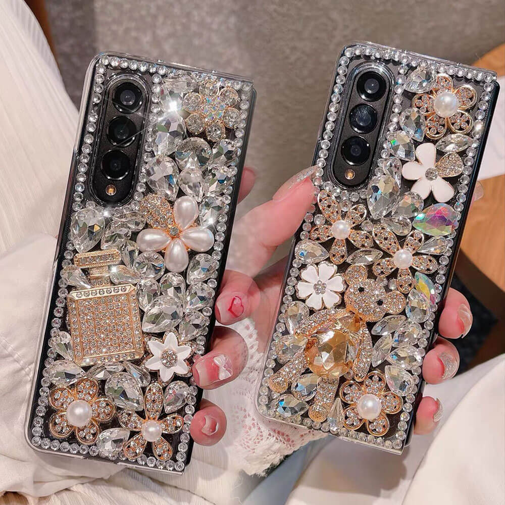 Luxurious Clear Rhinestone Flower Phone Case For Samsung Galaxy Z Fold3 Fold4 5G