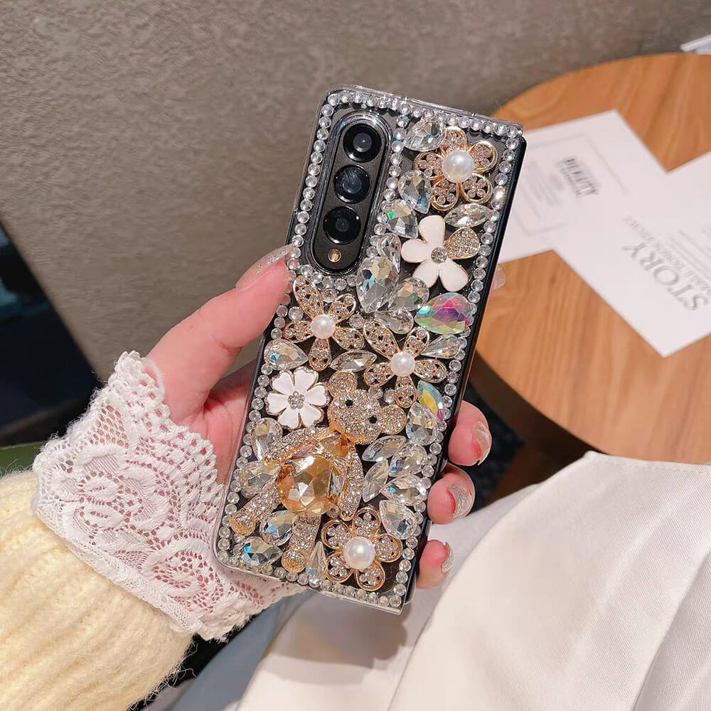 Luxurious Clear Rhinestone Flower Phone Case For Samsung Galaxy Z Fold3 Fold4 5G
