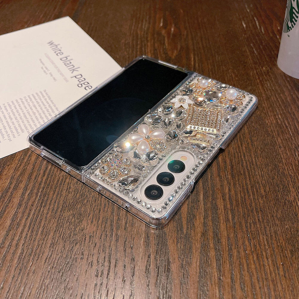 Luxurious Clear Rhinestone Flower Phone Case For Samsung Galaxy Z Fold3 Fold4 5G