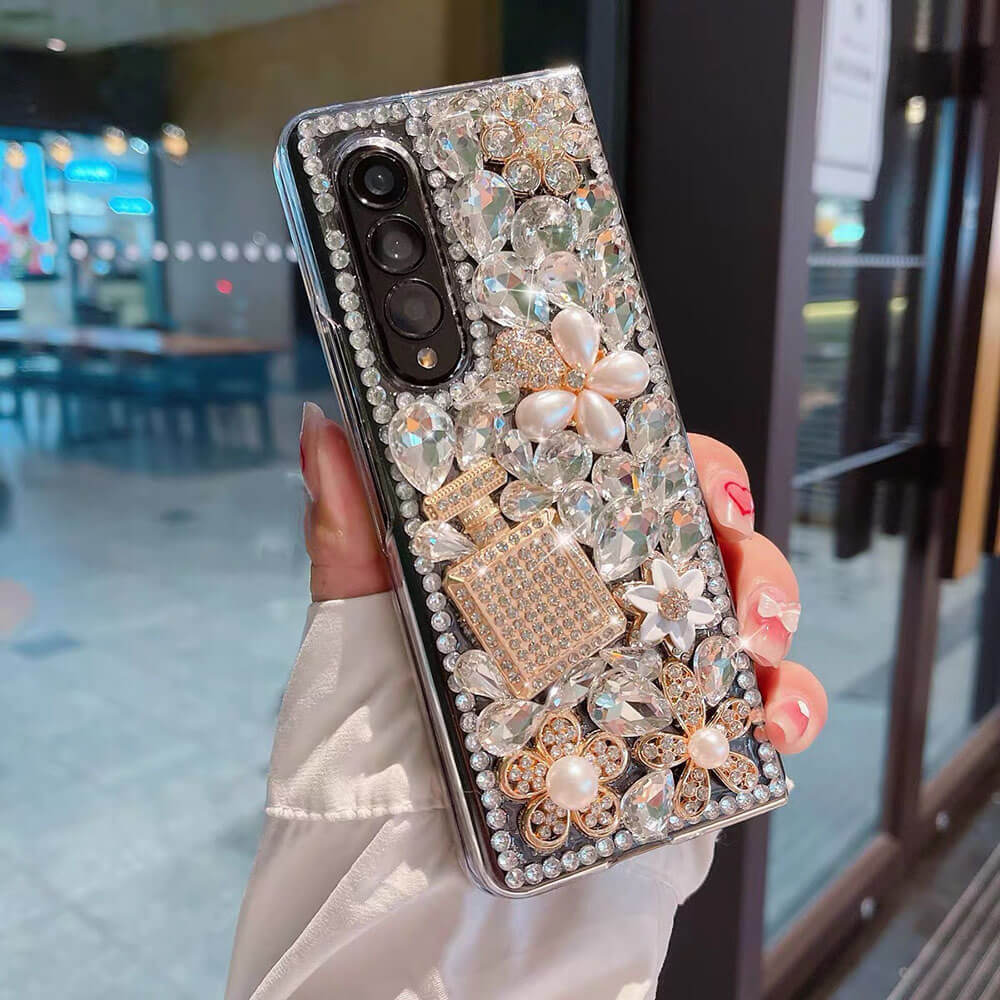 Luxurious Clear Rhinestone Flower Phone Case For Samsung Galaxy Z Fold3 Fold4 5G