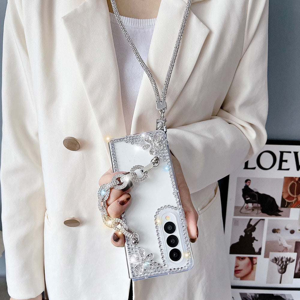 Luxurious Rhinestone Flower Phone Case For Samsung Galaxy Z Fold3 Fold4 5G