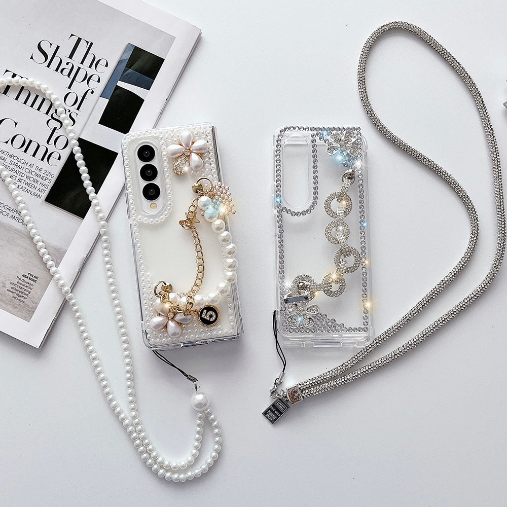 Luxurious Rhinestone Flower Phone Case For Samsung Galaxy Z Fold3 Fold4 5G