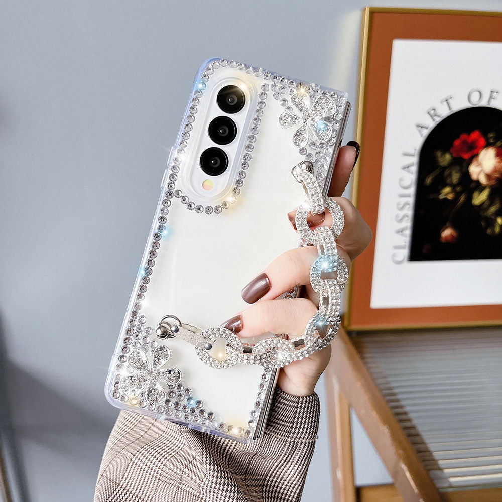 Luxurious Rhinestone Flower Phone Case For Samsung Galaxy Z Fold3 Fold4 5G