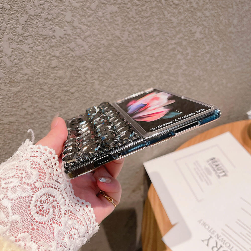 Luxurious Clear Black White Rhinestone Phone Case For Samsung Galaxy Z Fold3 Fold4 5G