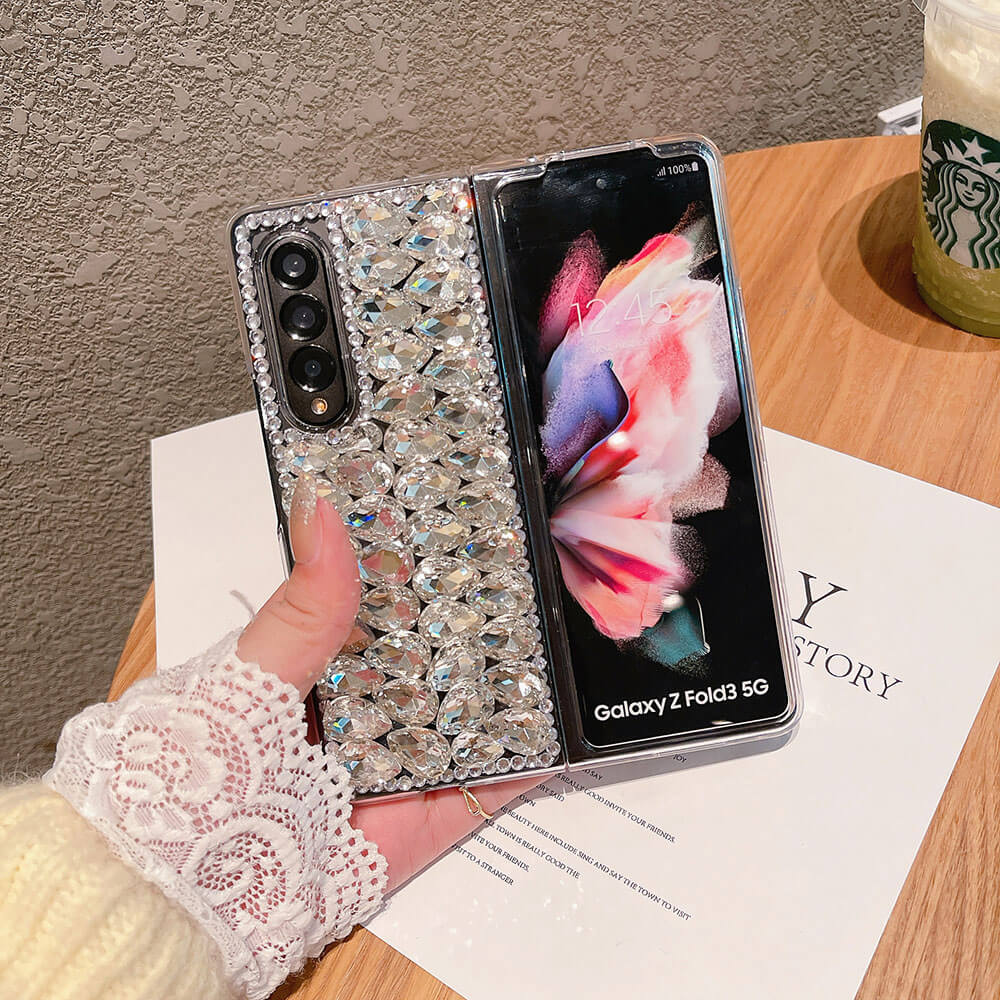 Luxurious Clear Black White Rhinestone Phone Case For Samsung Galaxy Z Fold3 Fold4 5G