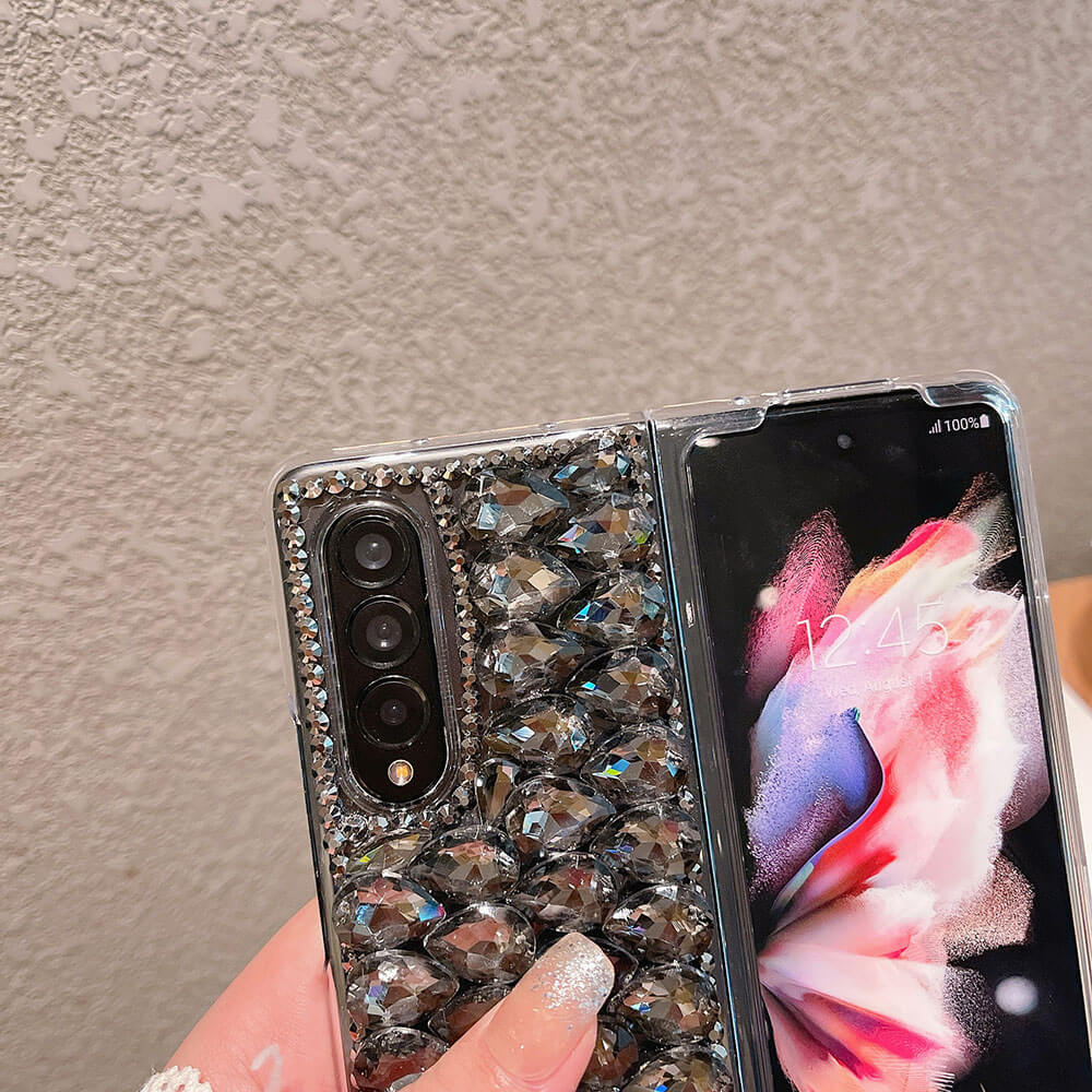 Luxurious Clear Black White Rhinestone Phone Case For Samsung Galaxy Z Fold3 Fold4 5G