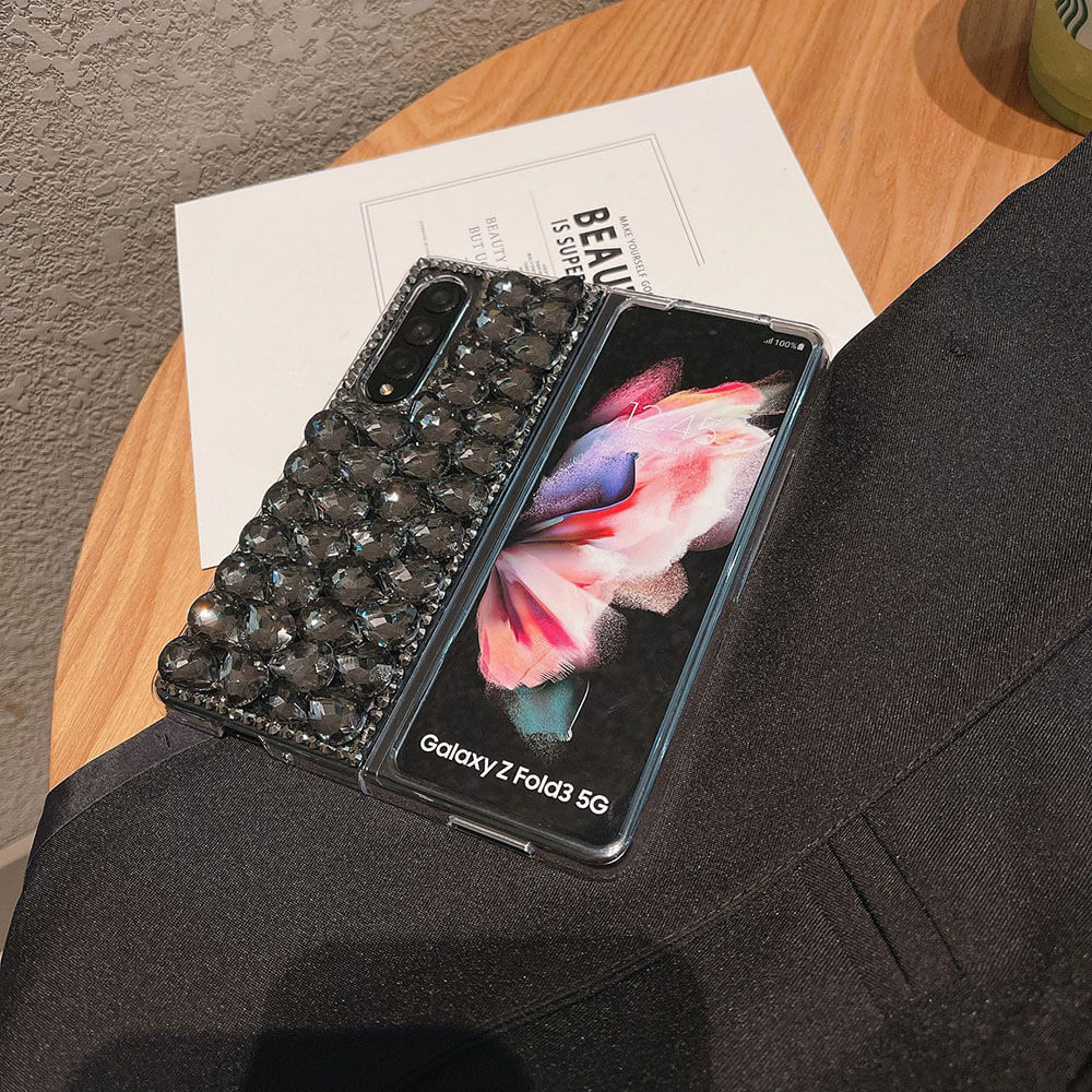 Luxurious Clear Black White Rhinestone Phone Case For Samsung Galaxy Z Fold3 Fold4 5G