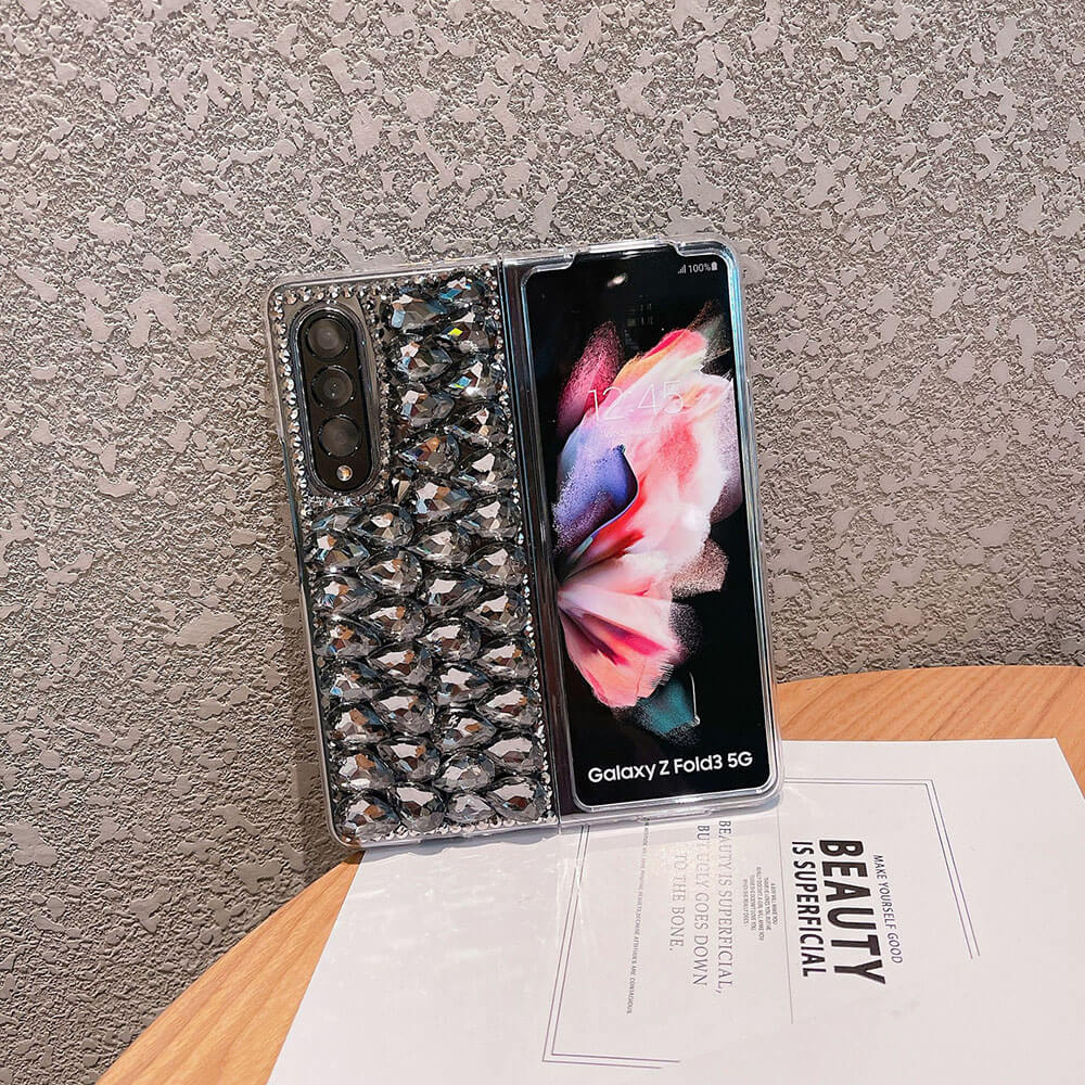 Luxurious Clear Black White Rhinestone Phone Case For Samsung Galaxy Z Fold3 Fold4 5G