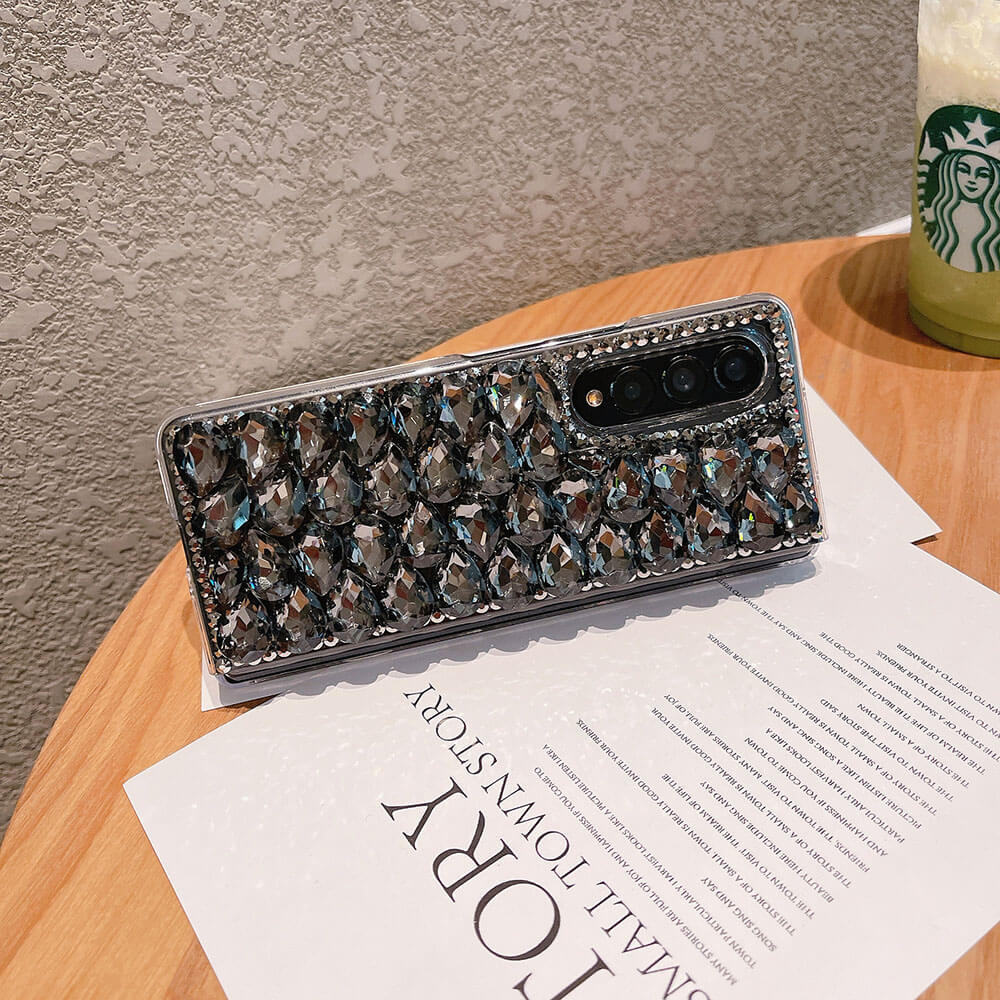 Luxurious Clear Black White Rhinestone Phone Case For Samsung Galaxy Z Fold3 Fold4 5G