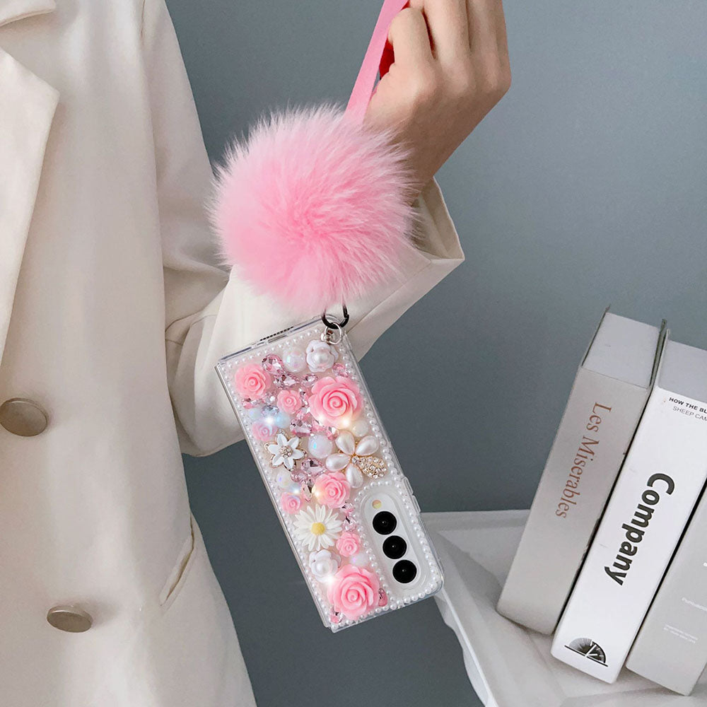 Luxurious Flower Pearl Phone Case For Samsung Galaxy Z Fold3 Fold4 5G