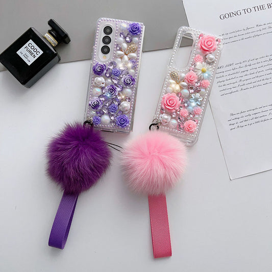 Luxurious Flower Pearl Phone Case For Samsung Galaxy Z Fold3 Fold4 5G