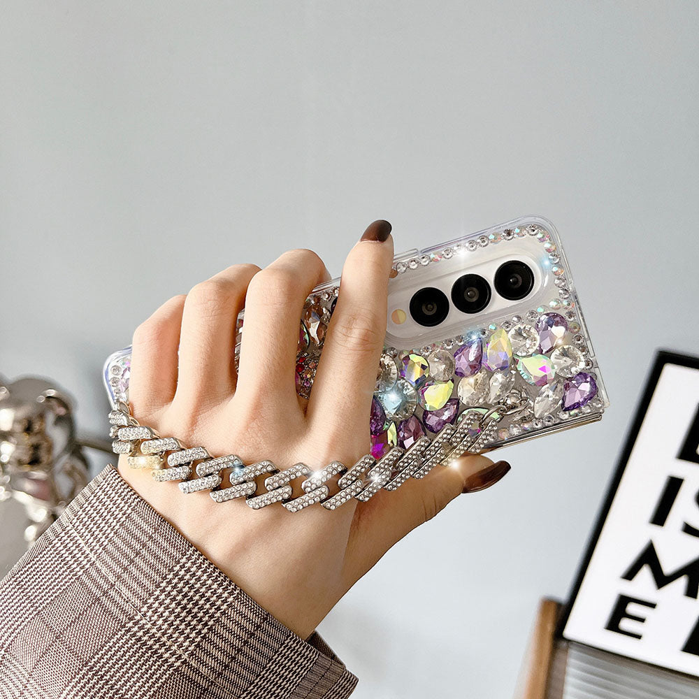 Luxurious Rhinestone Pearl Treasure Skull Phone Case For Samsung Galaxy Z Fold3 Fold4 5G