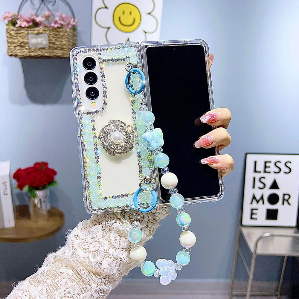 Luxurious Rhinestone Camellia Phone Case For Samsung Galaxy Z Fold4 Fold3 5G