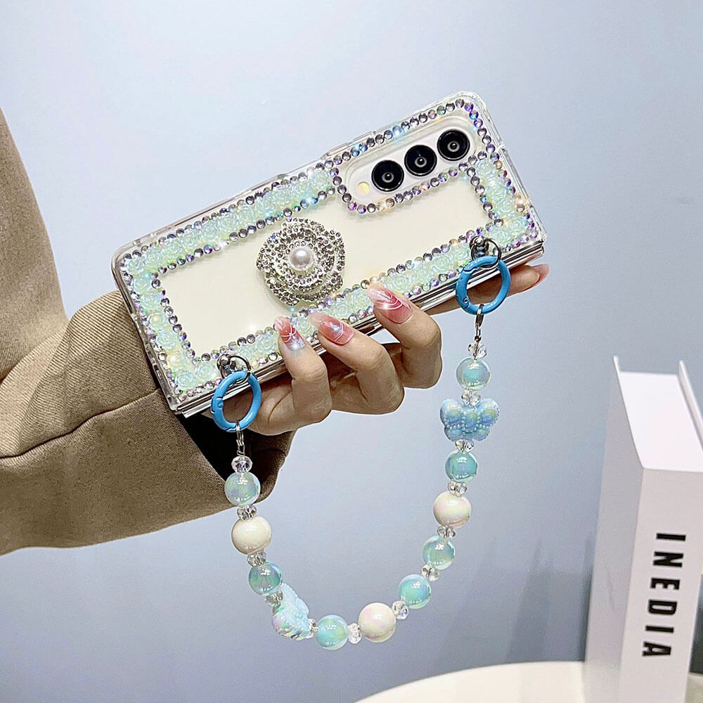 Luxurious Rhinestone Camellia Phone Case For Samsung Galaxy Z Fold4 Fold3 5G