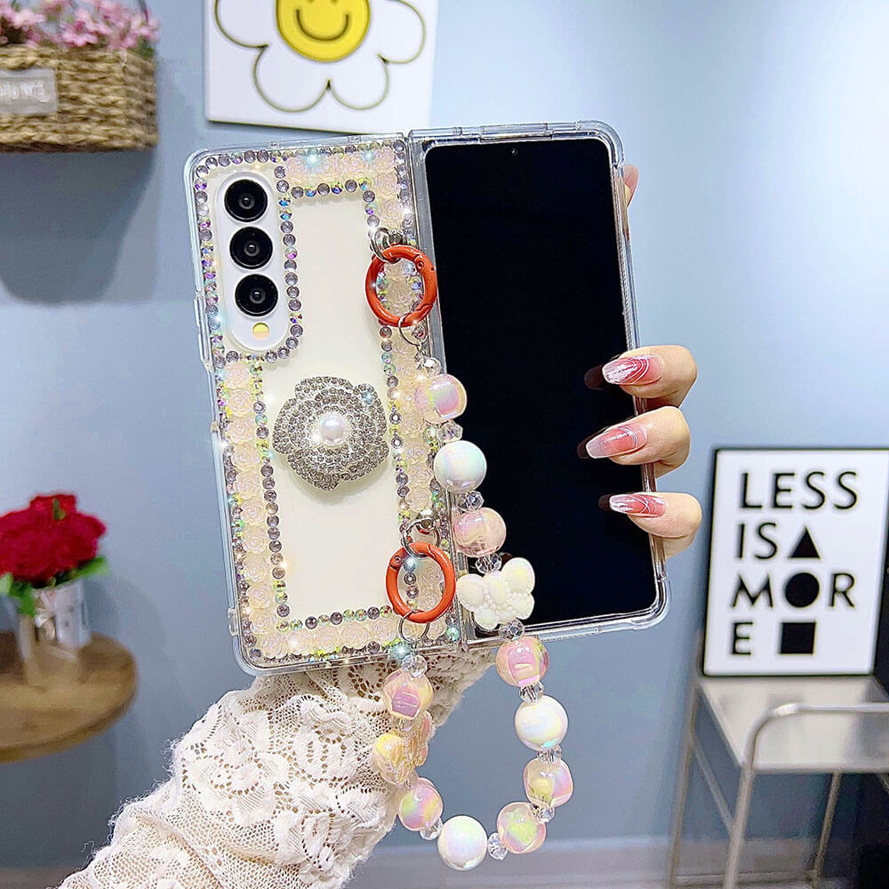 Luxurious Rhinestone Camellia Phone Case For Samsung Galaxy Z Fold4 Fold3 5G