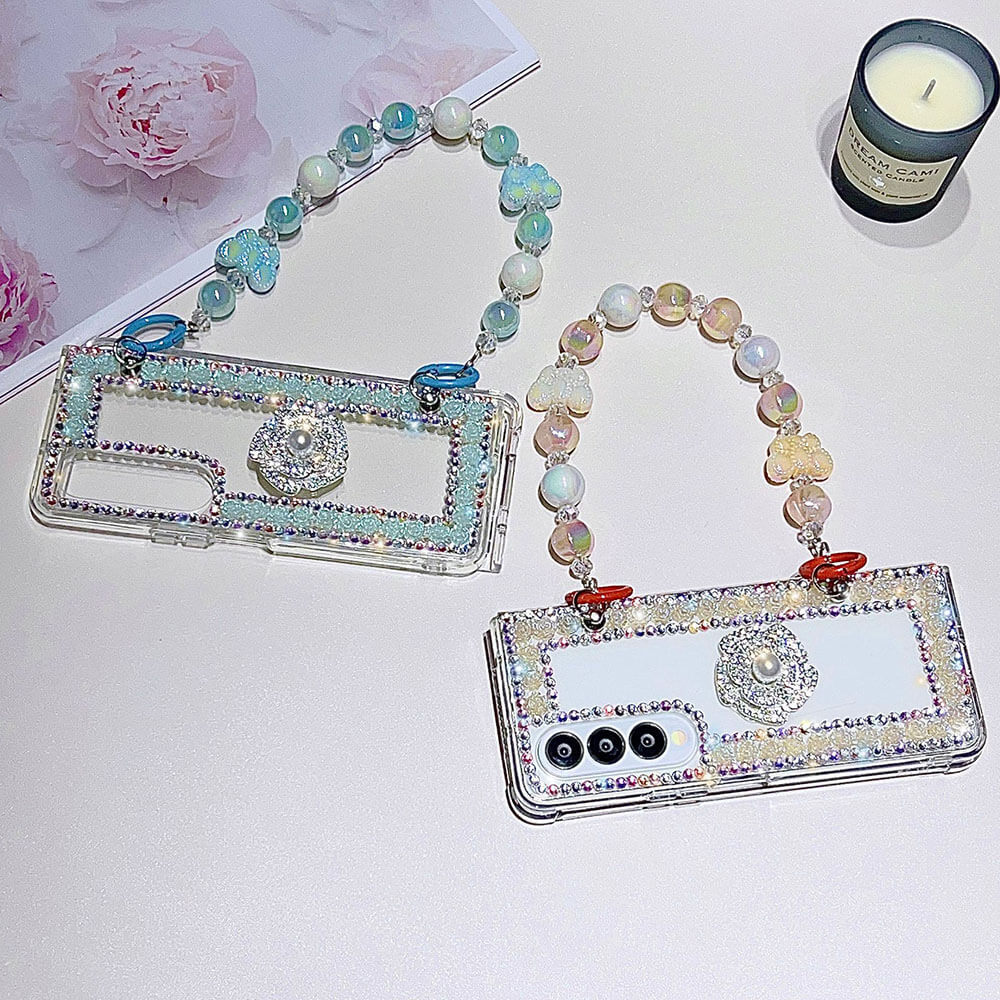 Luxurious Rhinestone Camellia Phone Case For Samsung Galaxy Z Fold4 Fold3 5G