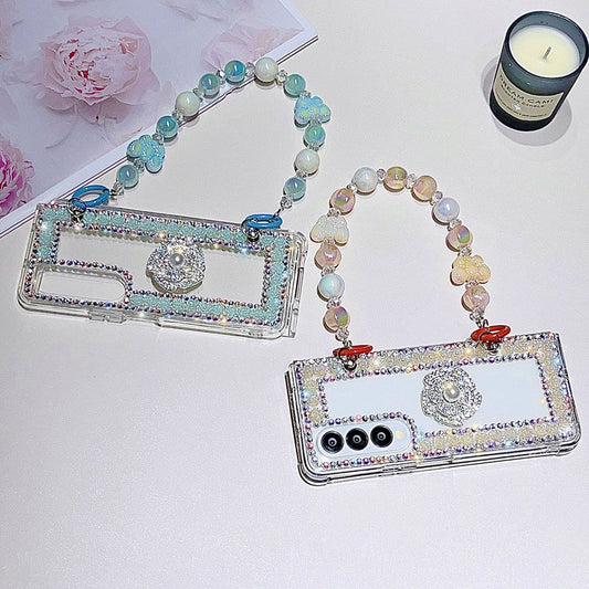 Luxurious Rhinestone Camellia Phone Case For Samsung Galaxy Z Fold4 Fold3 5G