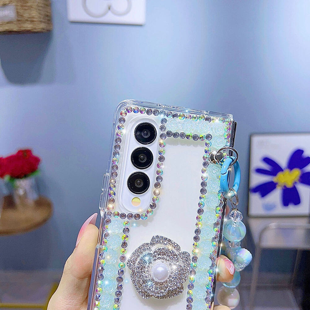 Luxurious Rhinestone Camellia Phone Case For Samsung Galaxy Z Fold4 Fold3 5G