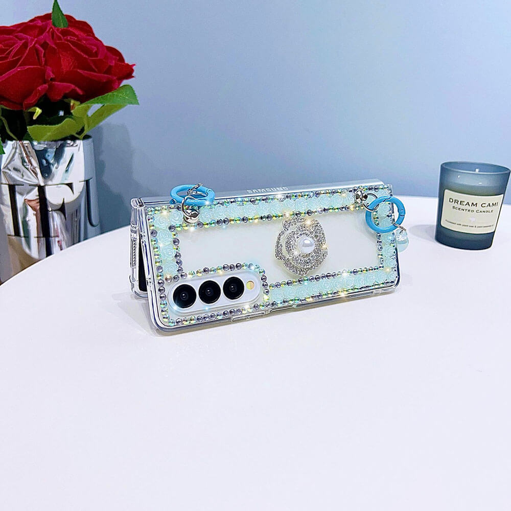 Luxurious Rhinestone Camellia Phone Case For Samsung Galaxy Z Fold4 Fold3 5G