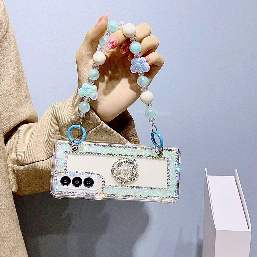 Luxurious Rhinestone Camellia Phone Case For Samsung Galaxy Z Fold4 Fold3 5G