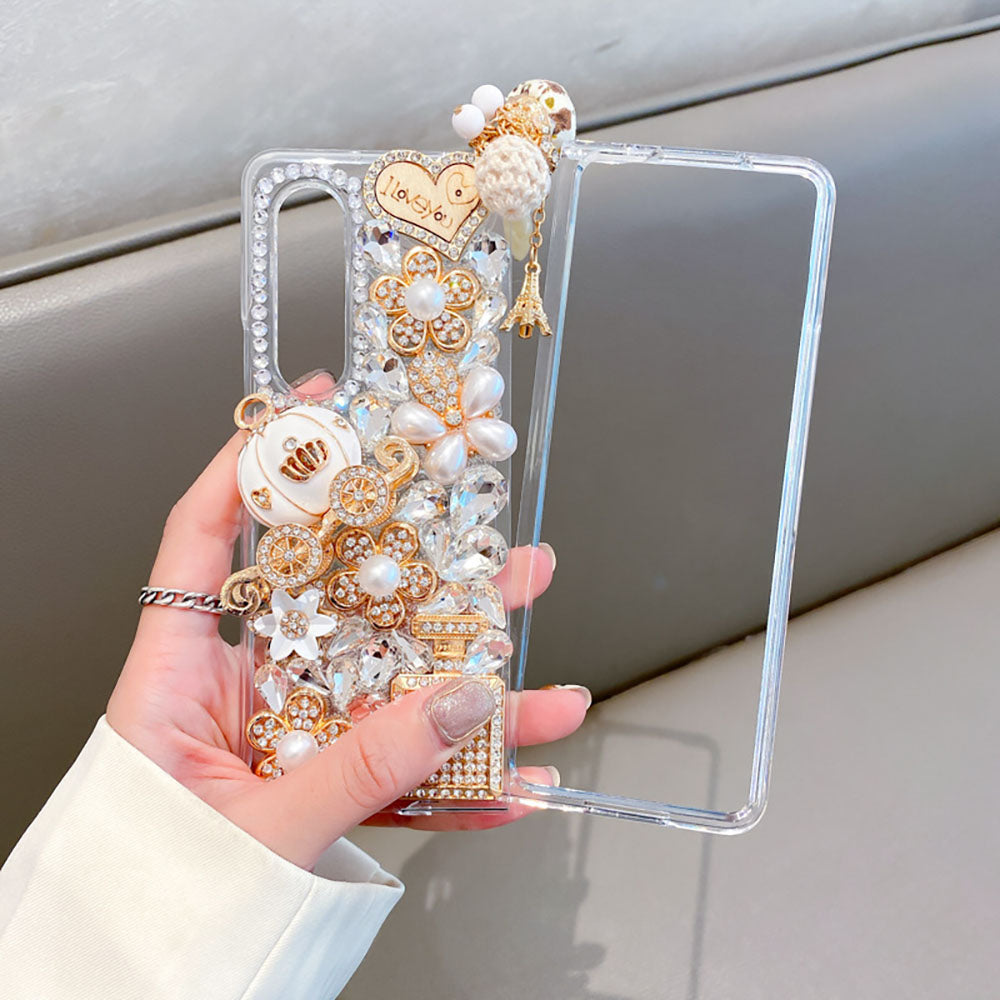 Luxurious Rhinestone Princess Pumpkin Cart Phone Case For Samsung Galaxy Z Fold3 5G