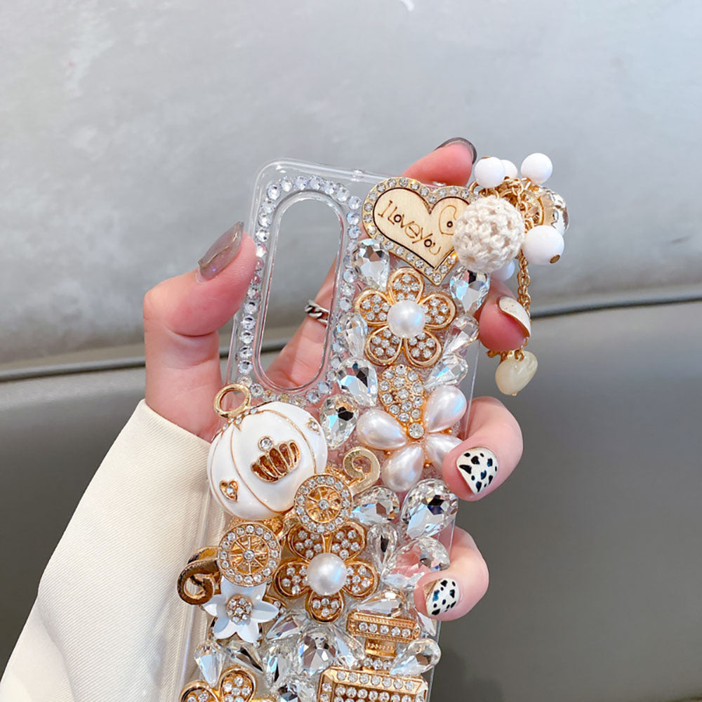 Luxurious Rhinestone Princess Pumpkin Cart Phone Case For Samsung Galaxy Z Fold3 5G