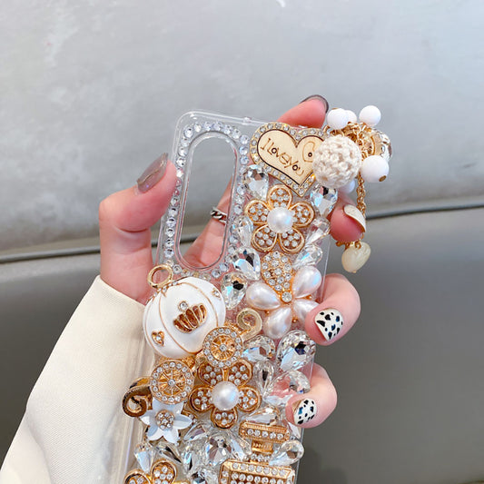 Luxurious Rhinestone Princess Pumpkin Cart Phone Case For Samsung Galaxy Z Fold3 5G