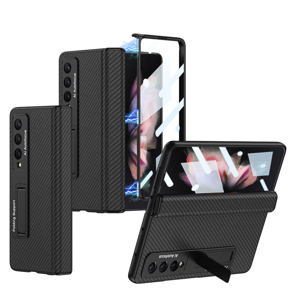 Magnetic Leather Suction Hinge Folding Exclusive Bracket Shell and Film Integrated Pen Box Phone Case For Samsung Galaxy Z Fold3 Fold4 5G