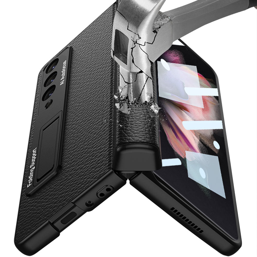 Magnetic Leather Suction Hinge Folding Exclusive Bracket Shell and Film Integrated Pen Box Phone Case For Samsung Galaxy Z Fold3 Fold4 5G