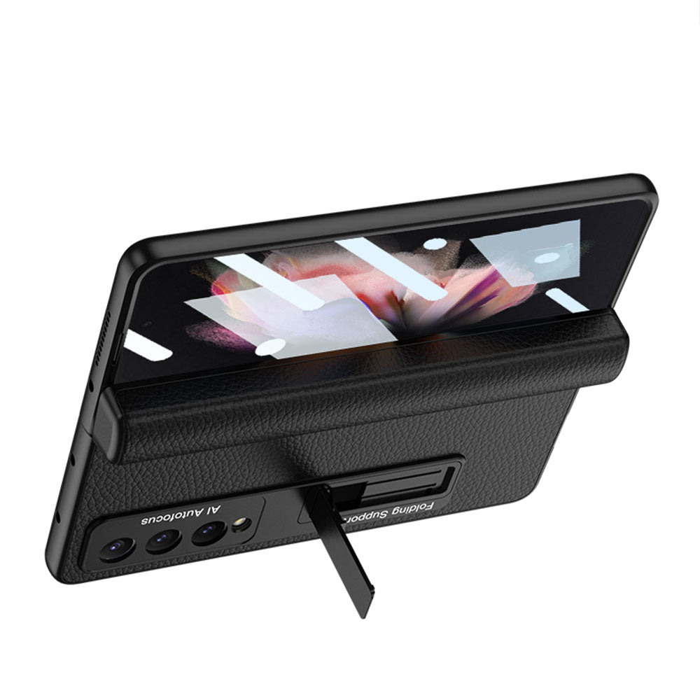Magnetic Leather Suction Hinge Folding Exclusive Bracket Shell and Film Integrated Pen Box Phone Case For Samsung Galaxy Z Fold3 Fold4 5G