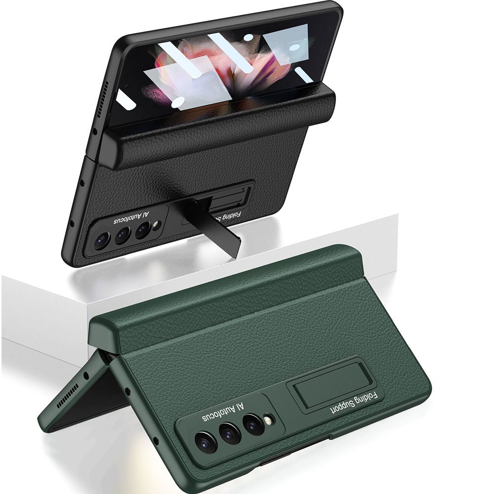 Magnetic Leather Suction Hinge Folding Exclusive Bracket Shell and Film Integrated Pen Box Phone Case For Samsung Galaxy Z Fold3 Fold4 5G