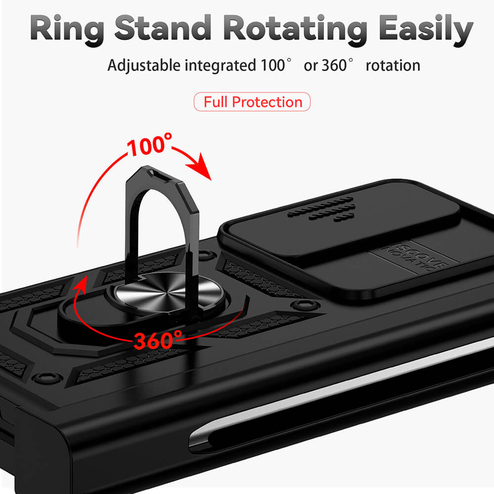 Hinge Protection Ring Kickstand Military Grade Rugged Cover for Galaxy Z Fold5 Fold4 with S Pen Holder