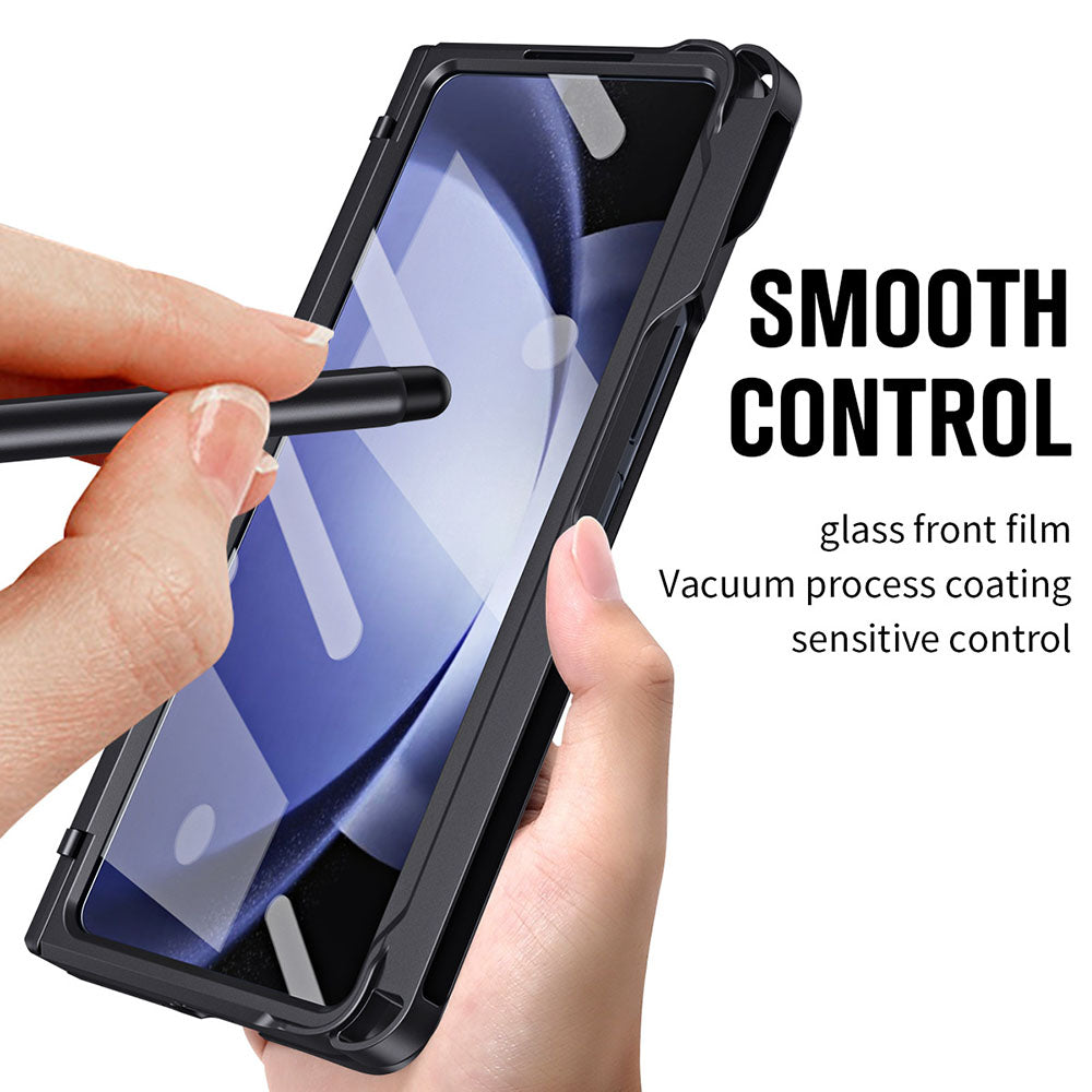 Hinged Shell and Glass Front Film Pen Slot Magnetic Holder Full Cover Phone Case With Free Stylus For Samsung Galaxy Fold5 Fold4 Fold3
