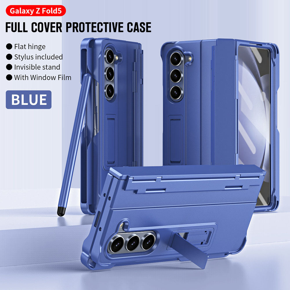 Hinged Shell and Glass Front Film Pen Slot Magnetic Holder Full Cover Phone Case With Free Stylus For Samsung Galaxy Fold5 Fold4 Fold3