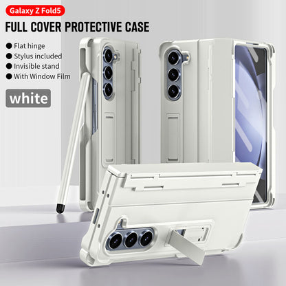 Hinged Shell and Glass Front Film Pen Slot Magnetic Holder Full Cover Phone Case With Free Stylus For Samsung Galaxy Fold5 Fold4 Fold3