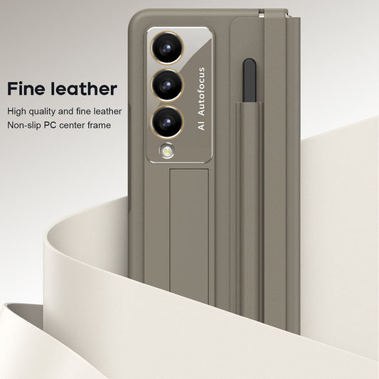 Leather Hinged All-Inclusive With Integrated Shell and Film Protective Phone Case For Samsung Galaxy Z Fold With Pen Slot