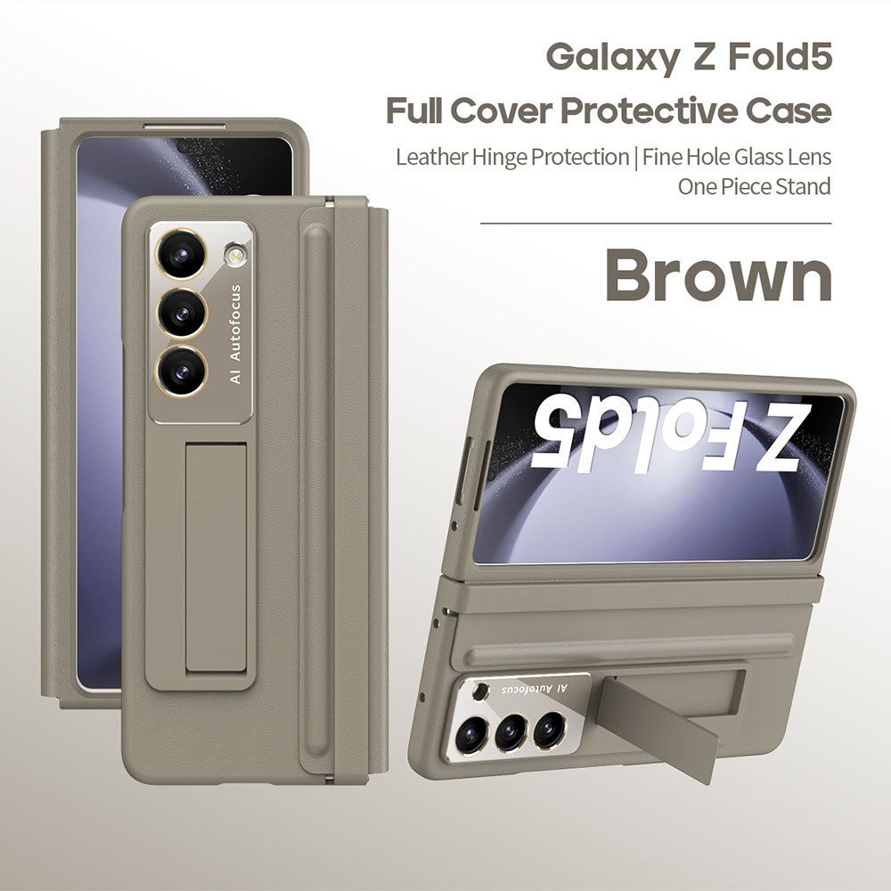 Leather Hinged All-Inclusive With Integrated Shell and Film Protective Phone Case For Samsung Galaxy Z Fold With Pen Slot
