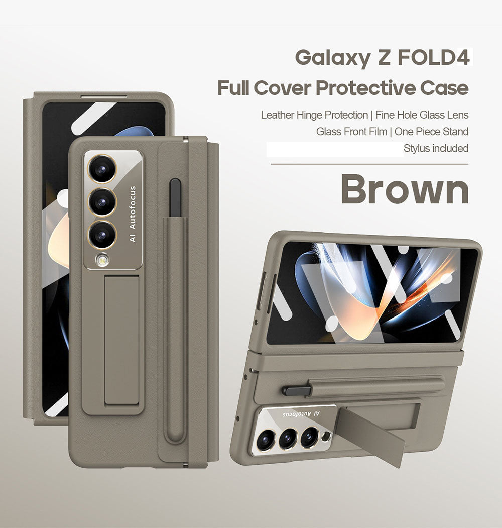 Leather Hinged All-Inclusive With Integrated Shell and Film Protective Phone Case For Samsung Galaxy Z Fold With Pen Slot
