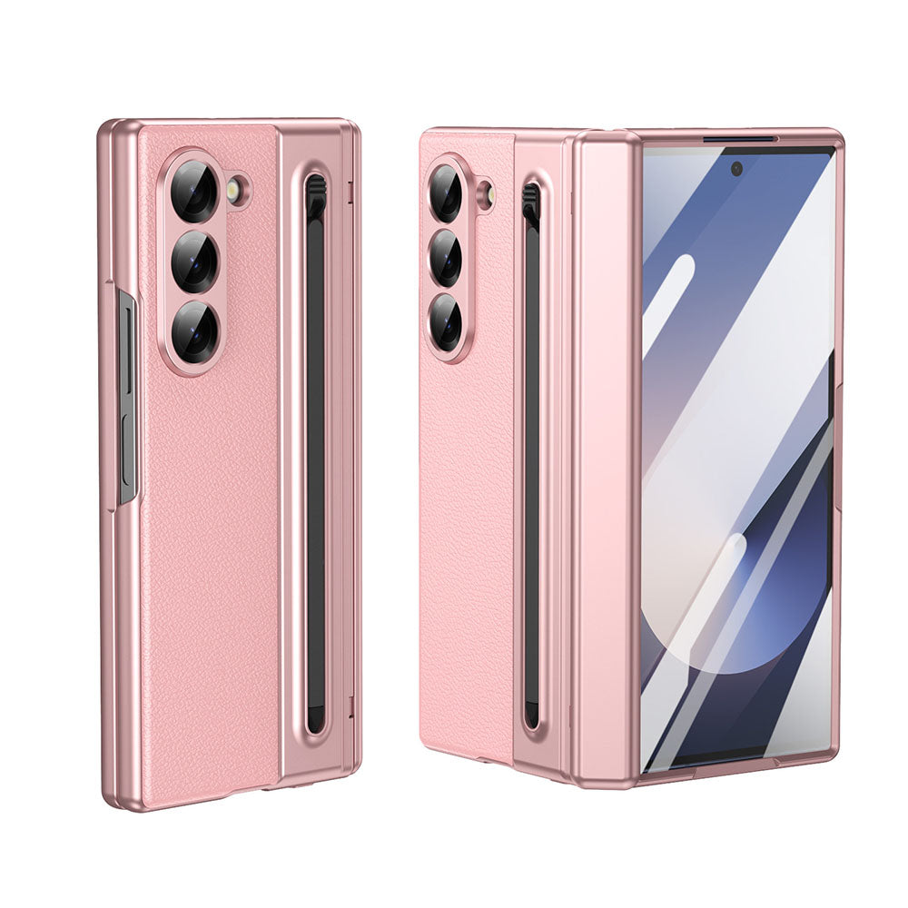 Armor Electroplated Leather Pen Slot Folding Phone Case For Samsung Galaxy Z Fold With HD Screen Protector
