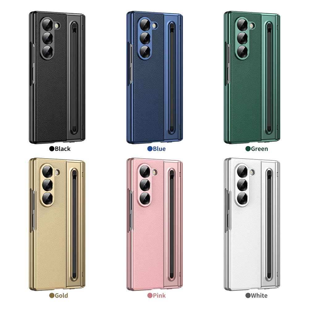 Armor Electroplated Leather Pen Slot Folding Phone Case For Samsung Galaxy Z Fold With HD Screen Protector