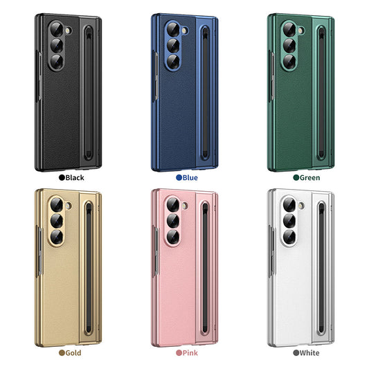 Armor Electroplated Leather Pen Slot Folding Phone Case For Samsung Galaxy Z Fold With HD Screen Protector