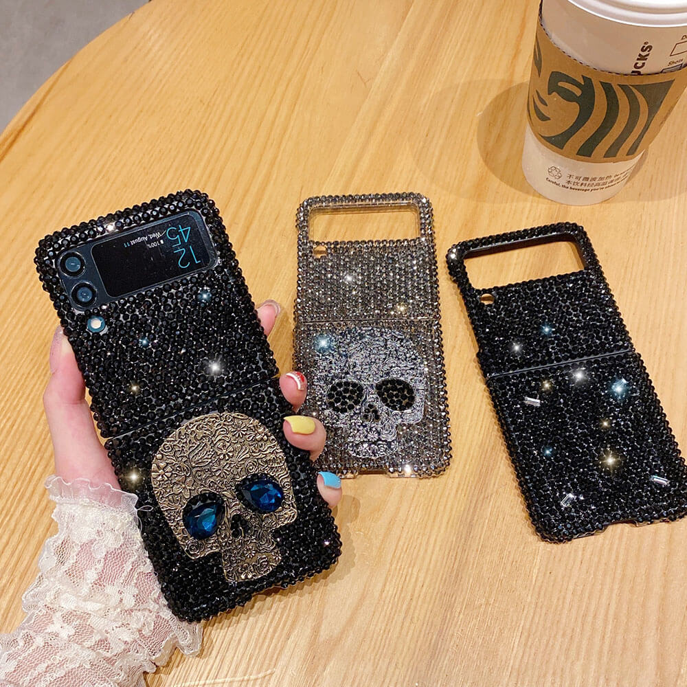 Luxury Sparkling Rhinestone Skull Phone Case For Samsung Galaxy Z Flip3 Flip4 5G