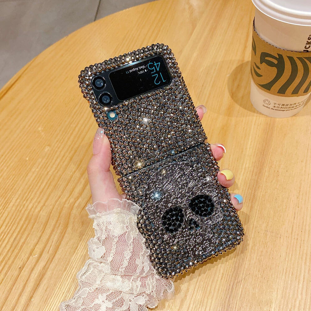 Luxury Sparkling Rhinestone Skull Phone Case For Samsung Galaxy Z Flip3 Flip4 5G