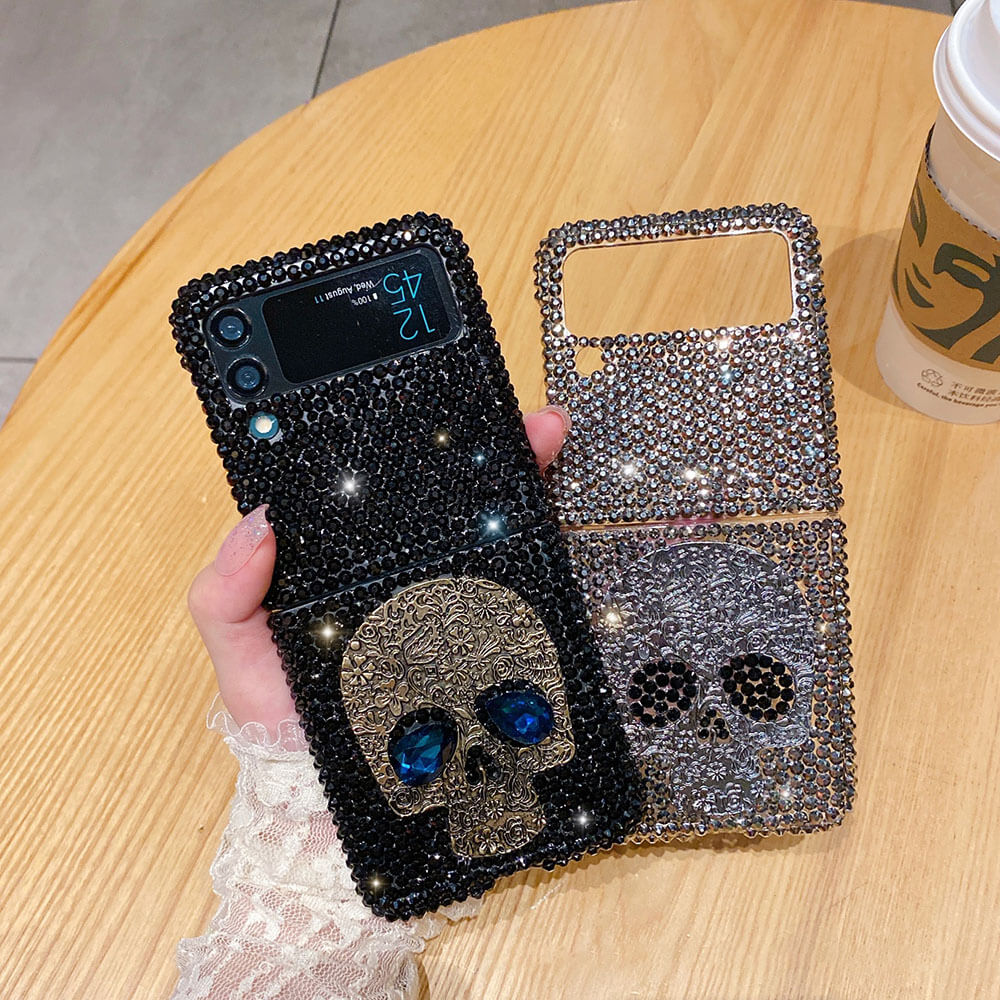 Luxury Sparkling Rhinestone Skull Phone Case For Samsung Galaxy Z Flip3 Flip4 5G