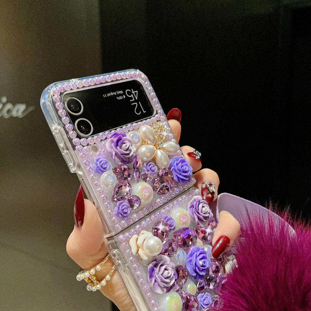 Luxurious Sparkling Rhinestone Flower Phone Case For Samsung Galaxy Z Flip3 Flip4 5G