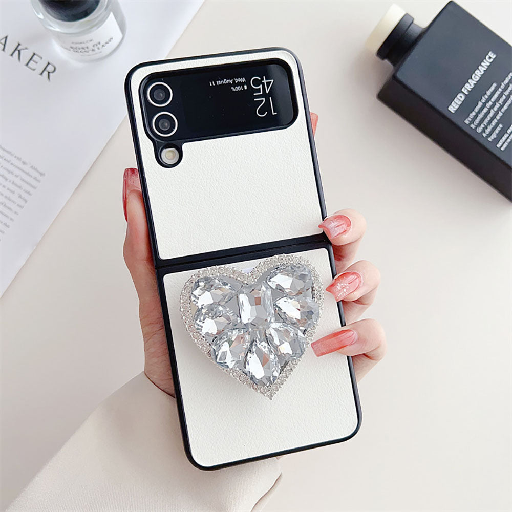 Luxury Heart Bracket PC Phone Case For Samsung Galaxy Z Flip3 Flip4 5G
