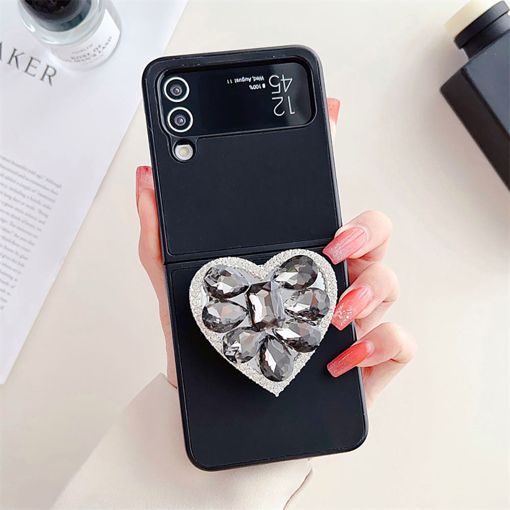 Luxury Heart Bracket PC Phone Case For Samsung Galaxy Z Flip3 Flip4 5G