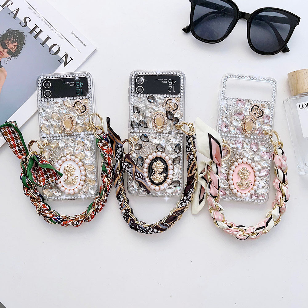 Luxurious Rhinestone Scarf Bracelet Phone Case For Samsung Galaxy Z Flip4 Flip3 5G